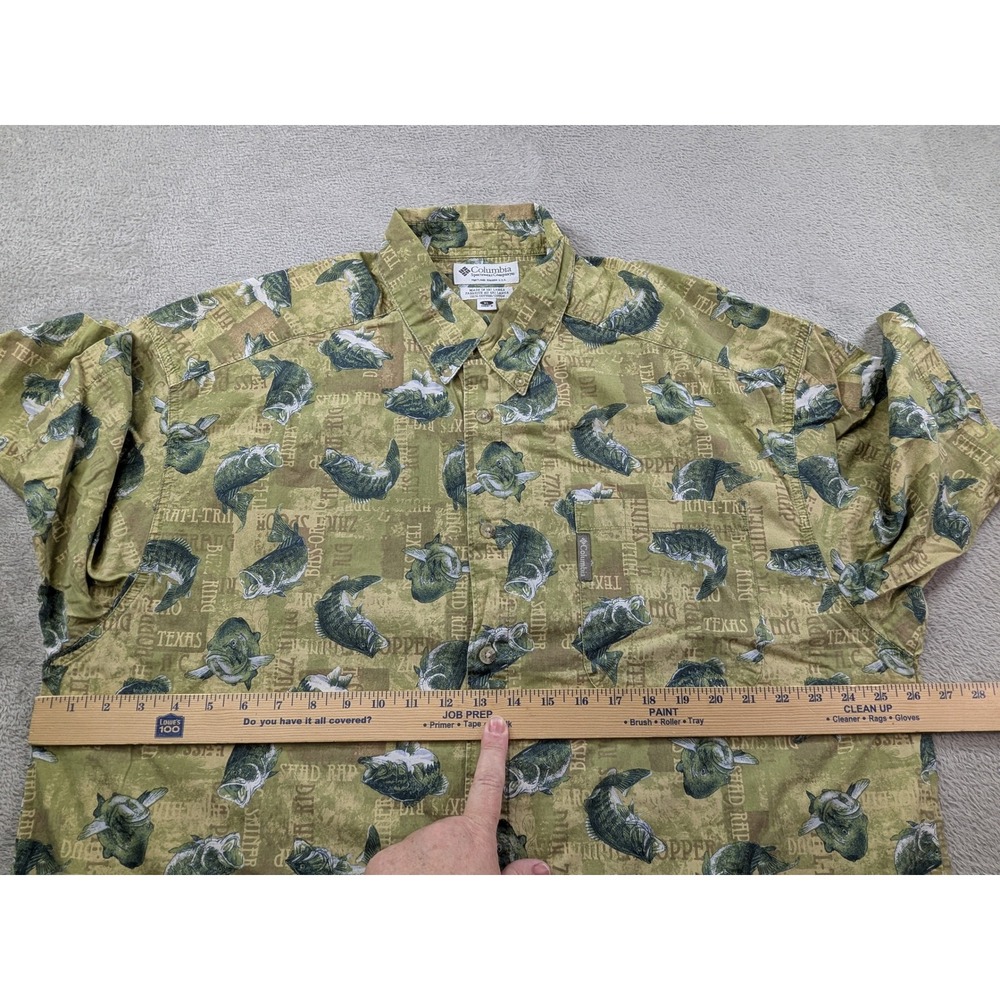 Columbia Mens XL Bass Fishing Graphic Print Short Sleeve Button Down Shirt Green - Picture 5 of 10